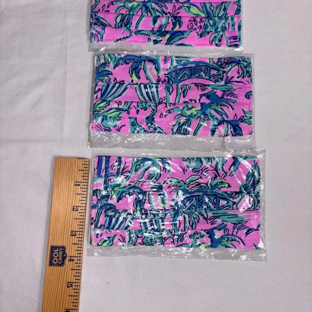 Lilly Pulitzer Face Mask Multi NEW 4 Pack Jungle Palm Print Pleated Cotton